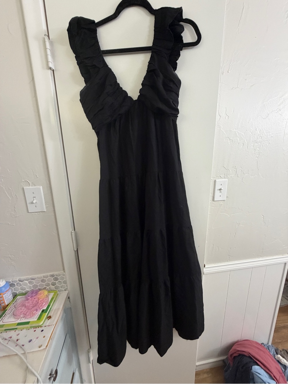 Jason Wu Black Ruffle-Shoulder Maxi Dress